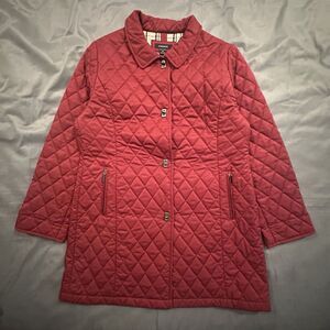 Prague Quilted Trench Coat Plaid Lined Womens XL Long Red Metal Button